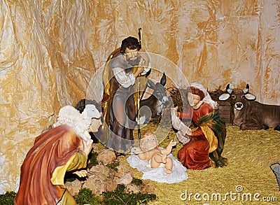 Nativity scene in the church of S. Francesco, Treviso, Italy Stock Photo