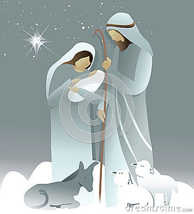 Nativity scene with Holy Family Vector Illustration