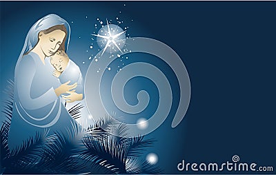 Nativity scene with Holy Family Vector Illustration