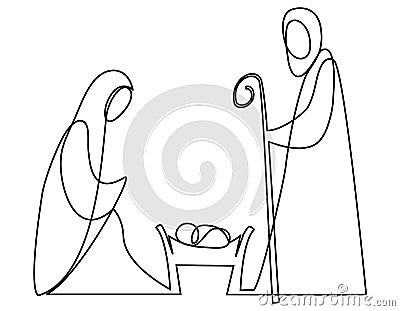 Nativity scene with Holy Family Vector Illustration