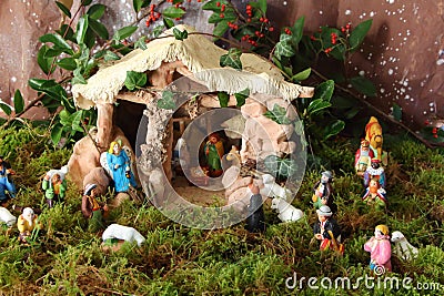 Nativity scene with provenÃ§al Christmas crib figures Stock Photo