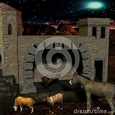 Nativity scene with stable Stock Photo