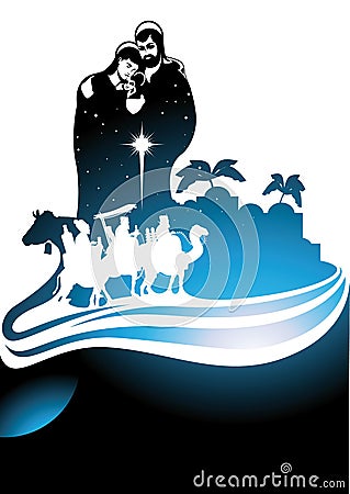 Nativity scene and the three wise men Vector Illustration