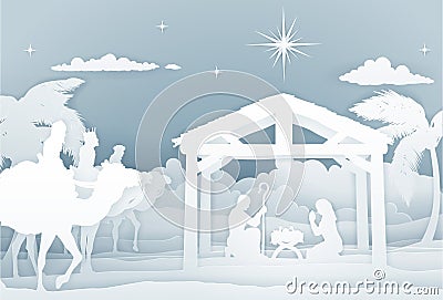 Nativity Scene With Three Wise Men Vector Illustration