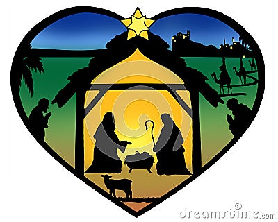 Nativity Silhouette , jesus family Stock Photo