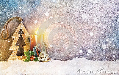 Nativity under Snow Stock Photo