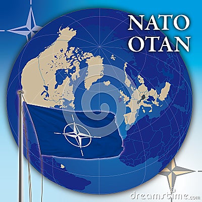 Nato flag, globe and map Vector Illustration