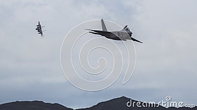 NATO USAF American fifth 5th generation stealth fighter jet on low level patrol Stock Photo