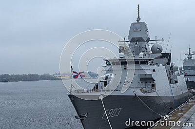 NATO warships on the roads in the port in Riga on the Daugava River6 Editorial Stock Photo