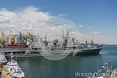 NATO warships in Ukraine. NATO naval forces in the port of Odessa. Odessa. Ukraine. 201.07.07.The flagship of the Ukrainian fleet Editorial Stock Photo