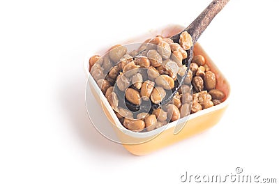 Natto. Fermented soybeans into a spoon Stock Photo