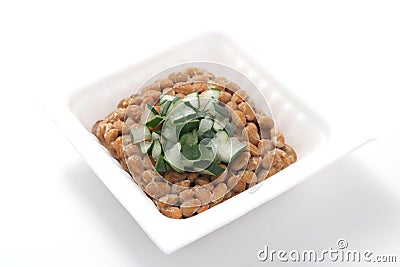 Natto, fermented soybeans with welsh onion Stock Photo