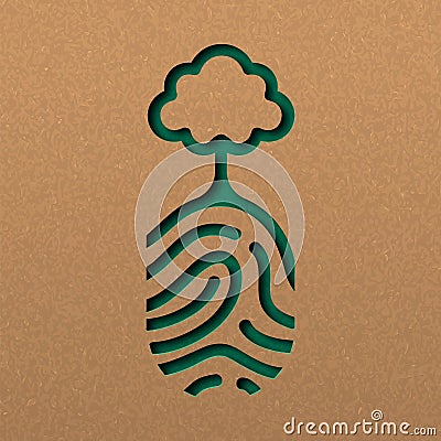 Natue paper cut concept of finger print with tree Vector Illustration