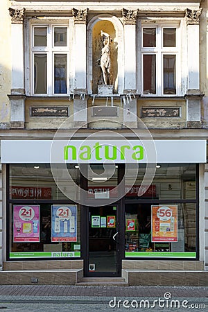 Natura drugstore in an old building Editorial Stock Photo