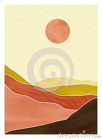 Natural abstract mountain on set. Mid century modern minimalist art print Vector Illustration