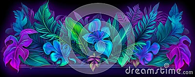 natural abstraction background banner leaves neon colors. Generative AI Stock Photo