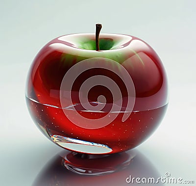 Natural apple inside a glass ball in the shape of an apple Stock Photo