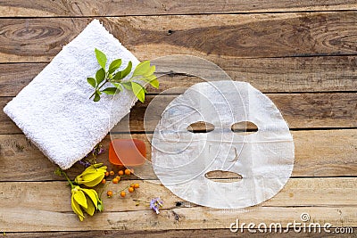 Natural aroma sheet mask, herbal soap extract honey herbal vegetation health care for skin face Stock Photo