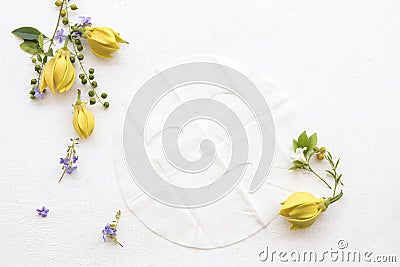 Natural aroma sheet mask from herbal ylang flowers Stock Photo