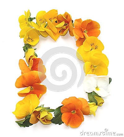 natural flower arrangements with yellow orange real fresh flowers letter D Stock Photo