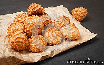 Natural baked coconut cookies or cocoanut macaroons with coco chips Stock Photo