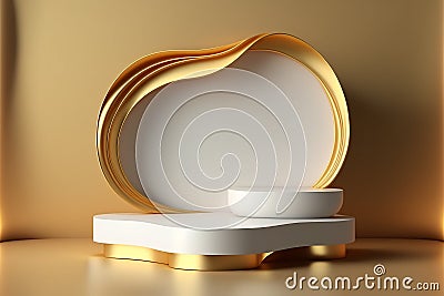 Natural beauty empty podium backdrop product display gold and white color. 3d render Stock Photo