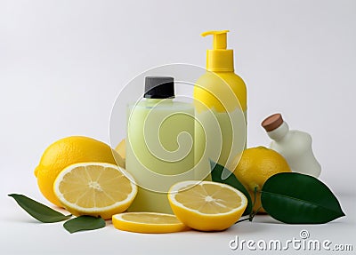 bottle body lime lemon skincare natural oil treatment organic spa. Generative AI. Stock Photo
