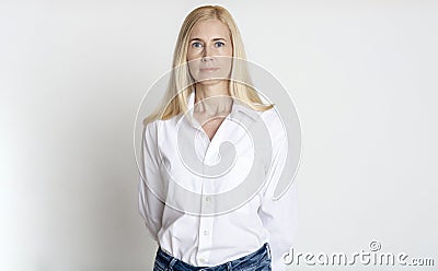 Natural beauty. Middle-aged woman looking at camera Stock Photo