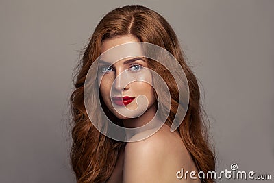 Natural beauty. Redhead european girl with red hair and healthy tanned skin with freckles Stock Photo
