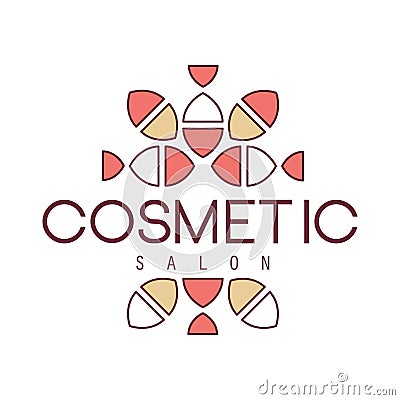 Natural Beauty Salon Hand Drawn Cartoon Outlined Sign Design Template With Geometric Simple Pattern Separated By Text Vector Illustration