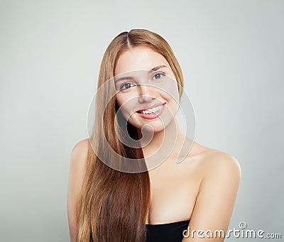 Natural beauty. Young female face portrait. Model with healthy hair and clear skin on white background Stock Photo