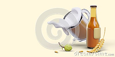 Natural beer in glass mug and bottle. Alcoholic drinks made from hops and wheat Vector Illustration