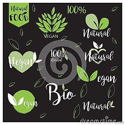 Natural, bio, fresh, healthy food logo set in vector Vector Illustration