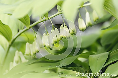 Natural blooming background , forest plant - Solomon`s seal , Polygonatum odoratum, Angular Solomon`s-seal Stock Photo