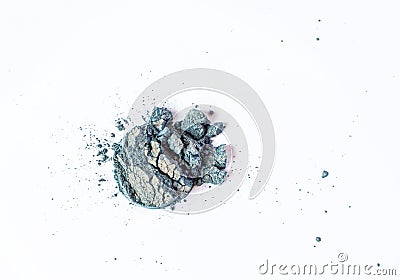 Natural blue and gold colored duochrome satin pigment. Loose cosmetic powder. Eyeshadow pigment isolated on a white Stock Photo