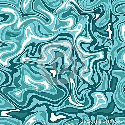 Natural blue marble imitation seamless pattern. Trendy backdrop with blue acrylic drips on white background. Paint waves Vector Illustration