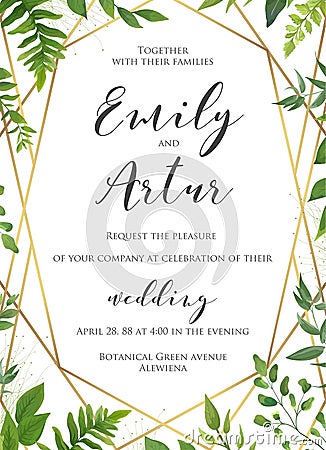 Natural botanical wedding invitation, invite, save the date temp Vector Illustration