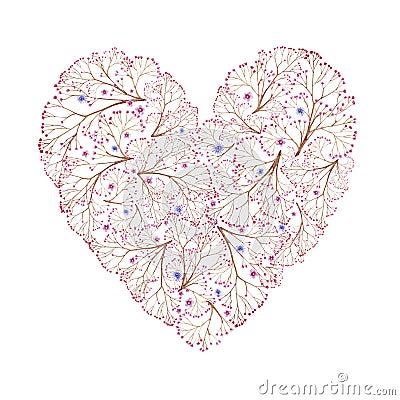 Natural brown branches heart shaped with flowers. Cliparts for wedding design, artistic creation. Stock Photo