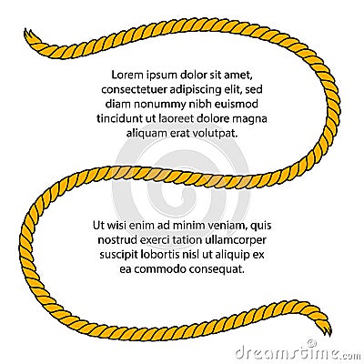 Natural brown twine rope in curls template for your text, vector Vector Illustration
