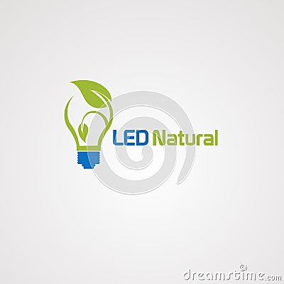 Natural bulb logo vector with green leaf, icon, element, and template for company Vector Illustration