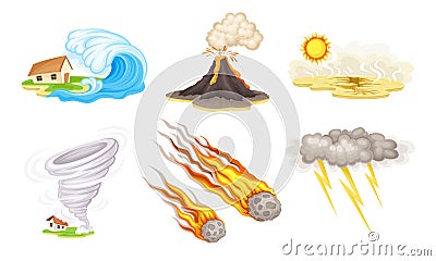 Natural Cataclysms with Drought and Tornado Vector Illustrations Set Vector Illustration