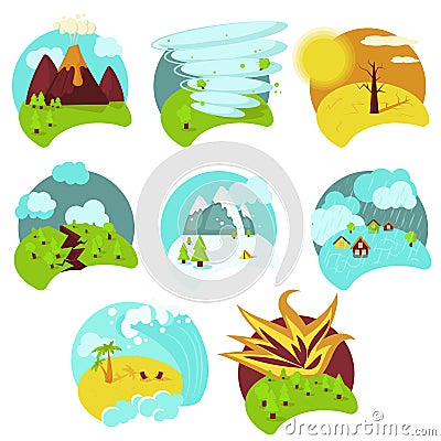 Natural catastrophe icon set, vector flat isolated illustration Vector Illustration