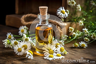 Natural Chamomile essential oil. Generate Ai Stock Photo