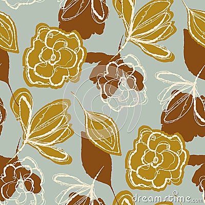 Natural chic boho blue flower seamless pattern in ditzy wildflower style. Hand drawn organic botanics fashion print Vector Illustration