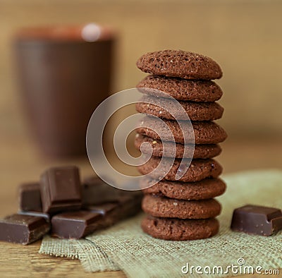 Natural chocolate cookies with cranberries and hazelnuts. Stock Photo