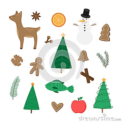 Natural christmas cute vector icon drawing set Vector Illustration