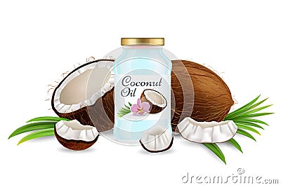 Natural coconut oil beauty product, vector illustration Vector Illustration