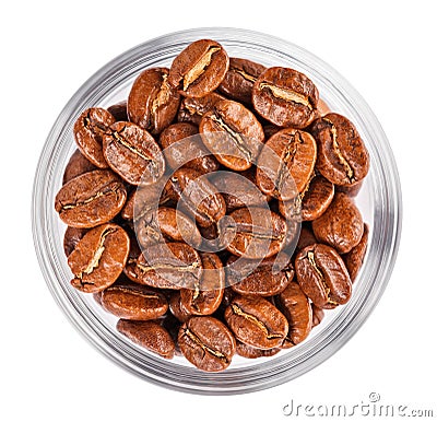 Natural coffee beans heap in glass bowl Stock Photo
