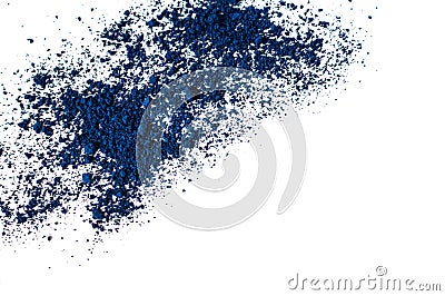 Natural colored dark blue matt pigment. Loose cosmetic powder. Eyeshadow pigment isolated on a white background, close Stock Photo