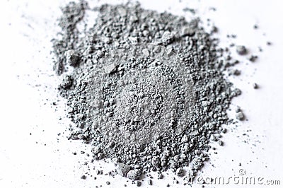 Natural colored pigment powder close up, matt grey eyeshadow or Stock Photo